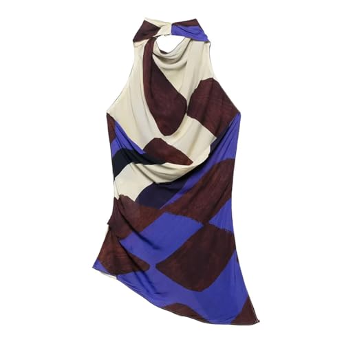 Women's Printed Hanging Collar High Waist Pants Set Irregular Backless Top Printed Pants Set4