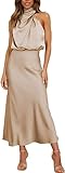 Damen Sommer Satin Kleid ärmelloses Halfter Kleid Elegante Party Kleid Prom Dress. Das ärmellose Halfter Kleid Partykleid langes Kleid für Frauen, gibt Ihnen einen eleganten und reifen Blick in der Partei. Nach dem Tragen dieses langen Kleides, werden andere einen tiefen Eindruck auf Ihre Schönheit in der Partei haben.