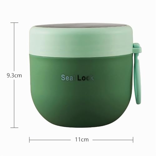 Foto von bainuote Müsli To Go Becher 600ml Joghurtbecher Auslaufsicherer Müslibecher To Go Porridge Becher PP Lunchbox to go mit Klapp-Löffel für Jedes Frühstück Mittagessen-Grün