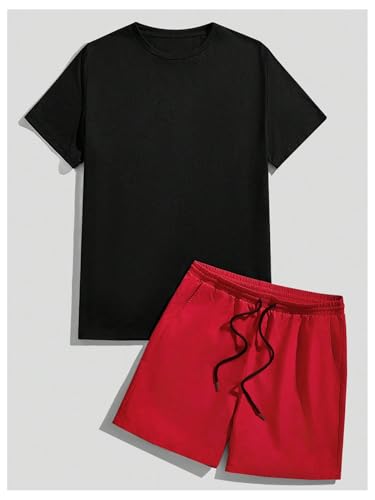 GORGLITTER Men's Outfits 2 Piece Graphic Short Sleeve Tees and Shorts Sport Gym Set2