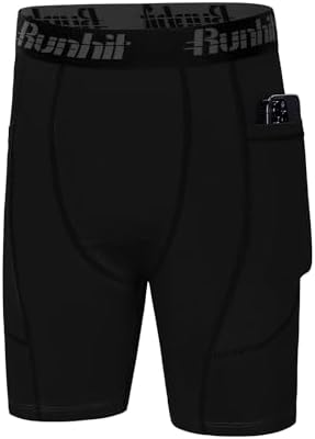 Runhit Youth Boys’ Compression Shorts,Boys Performance Athletic Base Layers Underwear Sports Shorts Side Pocket
