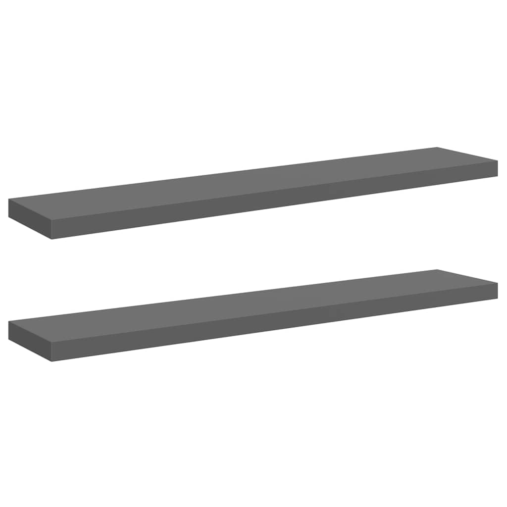 vidaXL 2x Floating Wall Shelves Display Storage Hanging Picture Rack Bookcase Shelving Bedroom Office High Gloss Grey 120x23.5x3.8 cm MDF