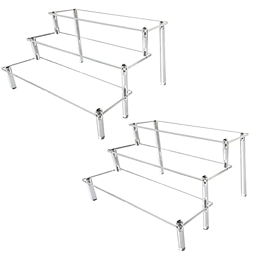 Acrylic Riser Clear Display Stand Cologne Organizer Acrylic Shelves 3 Tier Shelf for Amiibo Funko Figures Toys Cupcake Food Desserts Perfume Collection (2 PACKS)