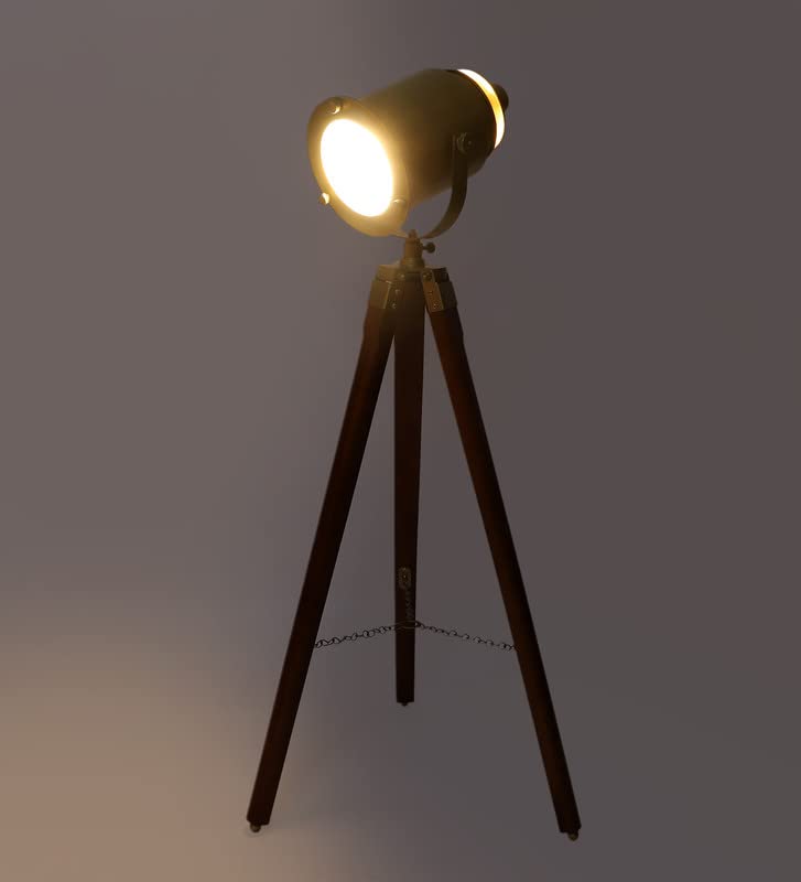 Image of PRISTINE INTERIORS Brown Fabric Shade Tripod Floor Lamp with Black Base Silver Metal Shade Tripod Floor Lamp with Beige Base (Minimalist)