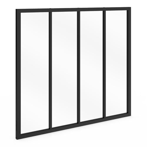 IDMarket - Verrière Atelier 4 vitrages L. 116 x H.108 cm en métal Noir et Verre trempé