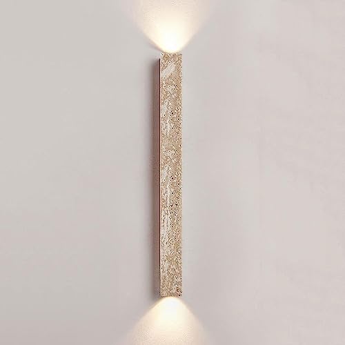 Image of WDDJP Travertine LED Wall Sconce - Modern Stone Wall Light for Bedroom Living Room Hallway - Up and Down Lighting Minimalist Long Wall Lamp - Decorative Wall Lighting Fixture(60cm)