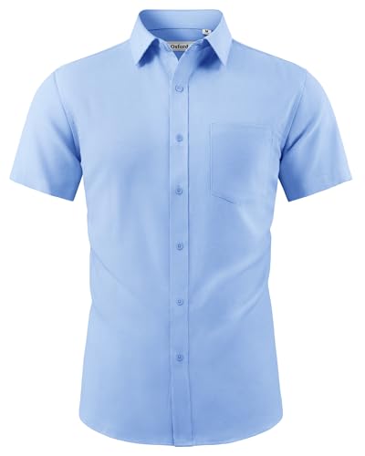 J.VER Mens Short Sleeve Shirts Light Blue Summer Casual Cotton Oxford Dress Work Shirt with Pocket M