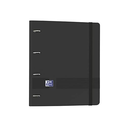 Oxford, Archivador 4 Anillas A4+ Plástico Polyfoam con Goma. Incluye Recambio Cuadrícula 5x5 con 5 Banda Color. Color Negro.