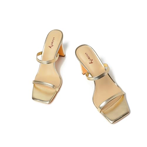 vivianly Womens Chunky Heels 3.15 Inch Square Toe Heeled Sandals Slip On Block Heels Sandals Two Strap Heeled Mules4