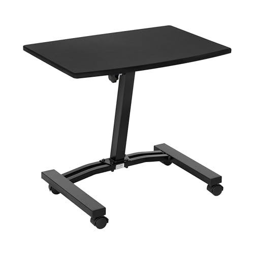 Image of Seville Classics Airlift Mobile Height Adjustable Laptop Stand Computer Workstation for Sitting Classroom Home Office Medical Table w /Wheels, Flat Desk 24 inch, Black
