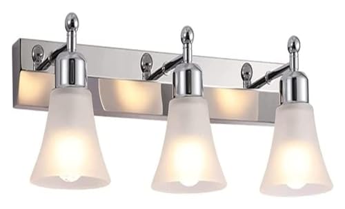 Lámpara de pared con pantalla de vidrio esmerilado, luz LED frontal para espejo, portalámparas E14, luz de espejo de baño, iluminación de maquillaje, luz de tocador de acero inoxidable plateada para