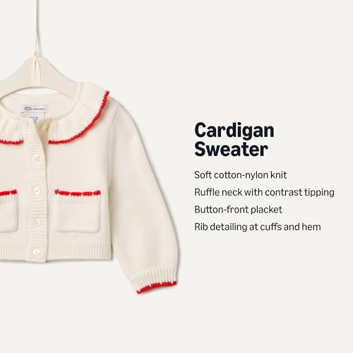 Image of Amazon Essentials x Sofia Grainge Baby Girls' Cardigan Sweater with Ruffle Neck, Button-Front, Soft Cotton-Nylon Knit