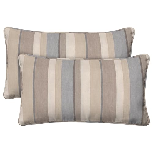 Honeycomb Outdoor Lumbar Toss Pillow Set, 20" W x 12" L, Stripe Taupe