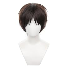 Anime Eren Jaeger Wig Short Dark Brown Curly Party Hair Halloween Cosplay Props Accessory