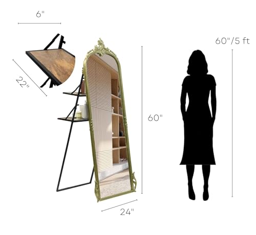 Image of Full Length Mirror with Ornate Frame Tall Standing Floor Mirror for Bedroom, Dressing Room & Living Room (Glam Gold (with Stand))
