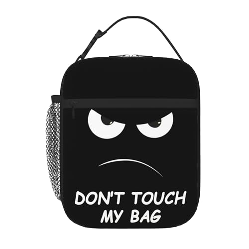 NKHFNBIO Don't Touch My Bag Funny Insulated Lunch Box with Angry Face Portable Lunch Bag for Kids Teens Adults