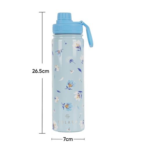 SOLARA Insulated Water Bottle 650ml, Hot Water Bottle, Thermosteel Water Bottles for Travel, Home, Office, School, Gym, Adults, Water Bottle Hot and Cold, Sipper Bottle, Blue Blossoms