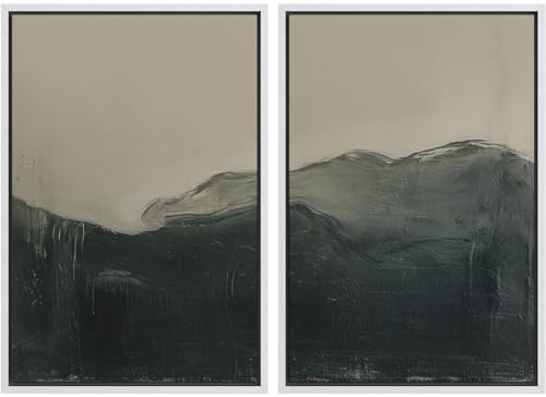 SIGNLEADER Framed Canvas Print Wall Art Set Moody Horizon Abstract Minimal Illustrations Modern Relax/Calm Multicolor for Living Room, Bedroom, Office - 24"x36"x2 White