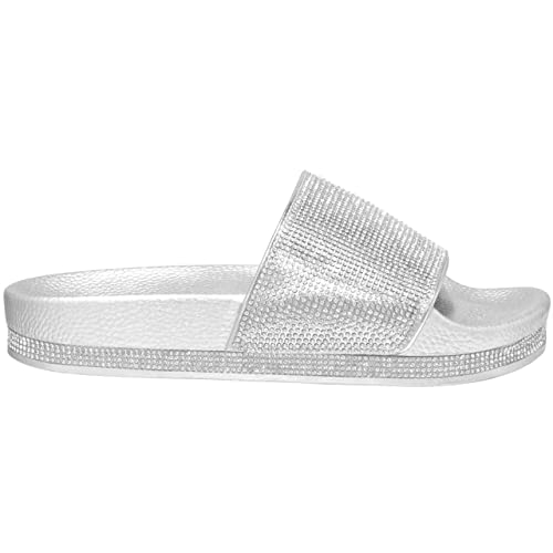 CLOVERLAY Women's Slide Sandals Rhinestone Glitter Platform Slides Sandals Slippers2