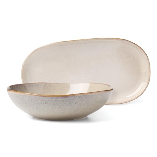 Oneida Organic Shades Oatmeal Stoneware 2-Piece Serving Platter Set