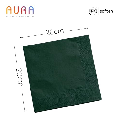 Image of AURA Coloured Paper Napkins - 50 Pulls (25 x 2 Packs) (40 * 40cm) | 3 Ply Ultra Soft & Absorbent Tissue Paper for Theme Party, Birthday, Home, Kitchen & Restaurant Use (Dark Green)
