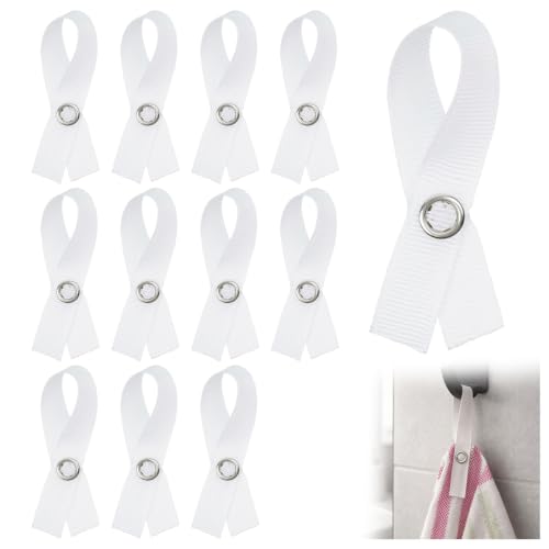 12-Piece White Tea Towel Clip Hanger Set, Loop Clips with Pin Button Closure for Effortless Kitchen and Bathroom Textile Organisation