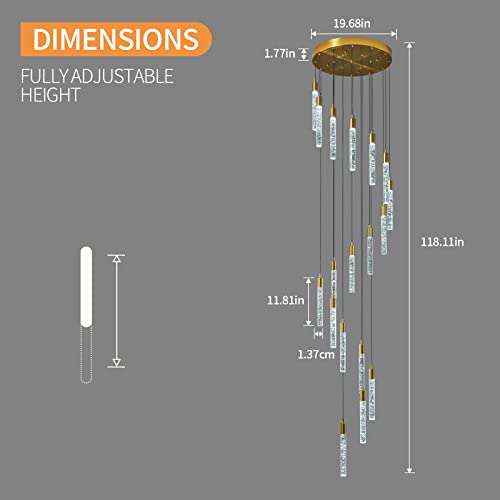 Image of 18-Light Modern Living Room Chandelier Gold Brass Finish Crystal Ceiling Pendant Lights LED Dimmable 108W 6000K Staircase Large Chandeliers for Entryway Lobby Foyer High Ceiling Chandeliers