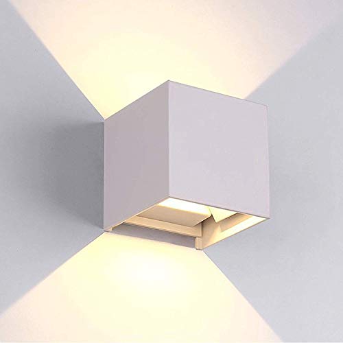 Applique LED Da Esterno Cubo In Alluminio E Vetro, Design Moderno, Risparmio Energetico - Potenza 12W Dim. 10x10x10 cm (Bianco (Luce Naturale))