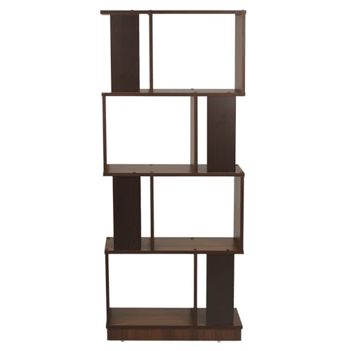 Image of Nilkamal Checkers Neo 4 Tier Engineered Wood Open Book Shelf|1 Year Warranty |Book Cabinet, Book Storage|for Living Room, Office, Library|Walnut