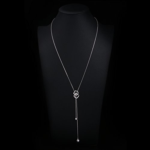 DAOCHONG Long Necklace S925 Sterling Silver Tassel Round Ball Necklace for Women,Snowflake Long Necklace Silver Jewelry Christmas New Year Holiday Gifts for Women Her (Chain adjustable)2