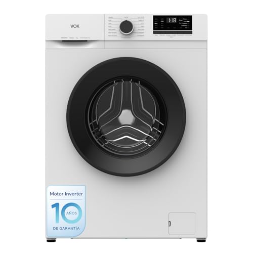 Lavadora 7kg Clase A con Instalación Incluida VOK EVW-7BAWL21N, 1200 RPM, Motor Inverter Silencioso, 15 Programas con Vapor, Blanca