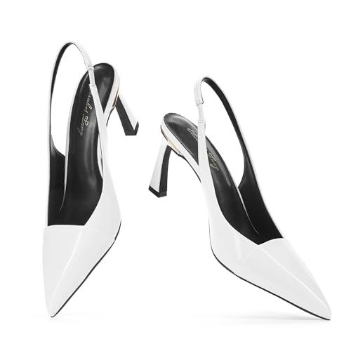 Image of Elisabet Tang Women's Kitten Heel Slingback Low Pumps 3 Inches Stiletto Pointed Closed Toe Elegant Dressy Bridal Wedding Party Shoes
