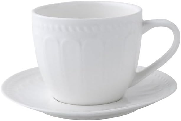 Embossed White Ceramic Coffee Cup Saucer Set Afternoon Tea Cup