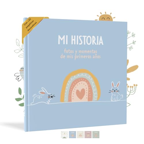 HUBORNS Livro de recordações do bebé, desde o nascimento aos 5 anos, álbum de fotos e diário para marcar momentos especiais, presente ideal para pais pela primeira vez e chá de bebé (Espanhol, azul)