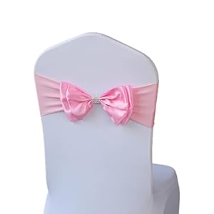 BAEKJIN 6 PCS Spandex Stretch Chair Sashes Double Bow Sash Chair Cover Elastic Band for Wedding Party Hotel Events Decoration (Pack of 6 Pink)