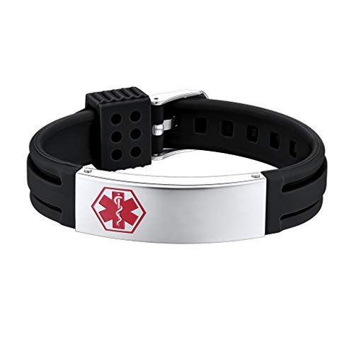Supcare Medical Alert ID Bangle Bracelet Silicone Stainless Steel, Medical Emergency Identification Adjustable