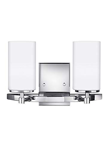 Image of Generation Lighting 4424602-05 Alturas Two Light Wall /Bath Chrome, 200 Total Watts, 9.062 Inch Height, 13.56 Inch Wide, Steel Construction, Etched /White Inside Glass Shades