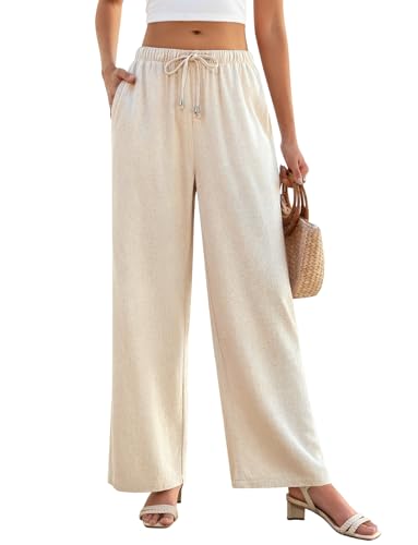 Image of Linen Pants for Women Flowy Palazzo Pants Boho High Waist Wide Leg Trousers Summer Beach Vacation Outfits 2026