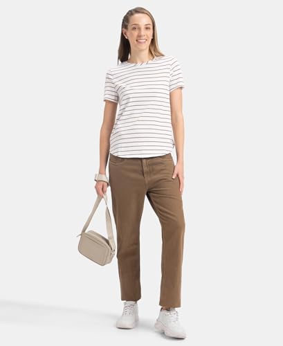 Image of Jockey A121 Women Super Combed Cotton Stripe Fabric Relaxed Fit Round Neck Half Sleeve T-Shirt with Curved Hem Styling