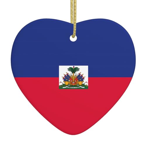 Ciondolo a forma di cuore con bandiera haitiana, albero di Natale, ciondolo in ceramica per Natale, decorazione natalizia, festa di festa