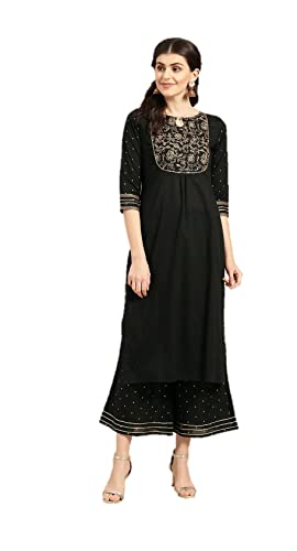 Kurta-Set für Damen, Hochzeit, Party, indisches Kurti-Set für Frauen, fertig zum Tragen, Schwarz und goldfarben, XX-Large Cover