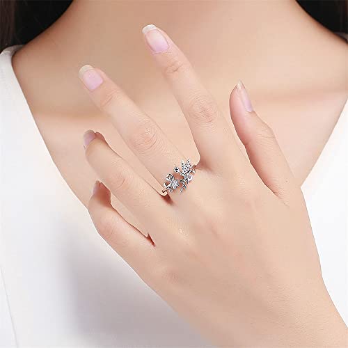 CZ Flower Fairy 925 Sterling Silver Ring for Women Girls Cute Yellow Clear Crystal Angel Wing Statement Adjustable Open Wrap Finger Rings Comfort Fit Dainty Birthday Christmas Wedding Jewelry Gift2