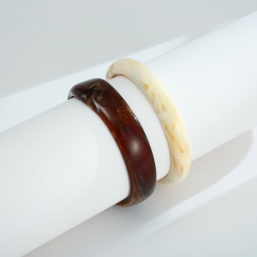 2PCS Resin Bracelet Set for Women Trendy Cream Acrylic Resin Bangle Bracelets Tortoise Shell Translucent Acetate Wristband Bangle Jewelry 5