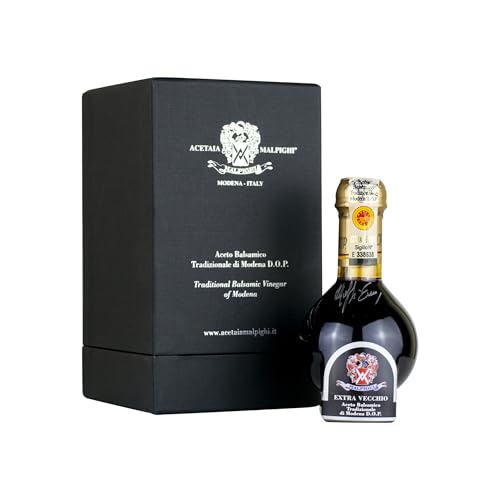Acetaia Malpighi – Vinagre Balsámico Tradicional de Módena DOP Extravecchio Ermes Malpighi – 100 ml – Solo Mosto Cocido – Selección de Alta Gastronomía