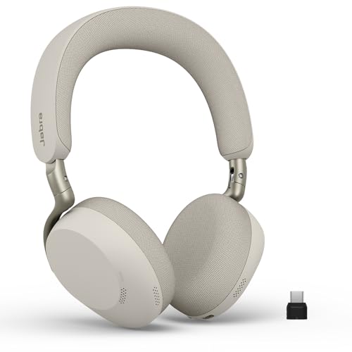Image of Jabra Evolve3 75 On-Ear Wireless Bluetooth Headset with Microphone for Work, USB-C, AI Voice Call Tech, Advanced Active Noise Cancellation, 22-Hour Battery, Works with Online Meeting Apps, Warm Gray
