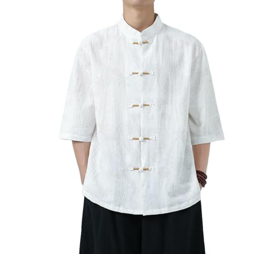 Chemise homme style chinois coton ample léger vêtement rétro manches courtes