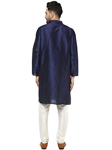Image of SKAVIJ Men's Traditional Art Silk Kurta With Churidar Pyjama Regular Fit Ethnic Pajama Set Blue, XL