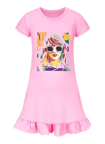 Girl Ruffle Home Dress – Kid Country Music Concert Outfit Pop Art Head Graphic Casual Wear Short Sleeve Fan Clothes