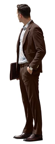 Men Corduroy Suit 2 Pieces Slim Fit Vintage Mens Coat 1 Button Tuxedo Blazer Pants for Wedding Business2