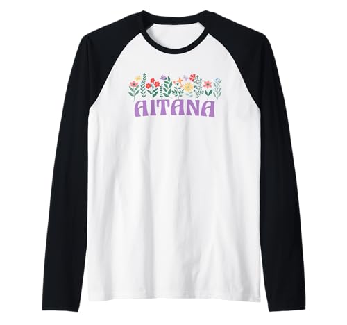 Wildflower Floral Aitana Nombre Día de la Madre Mujeres Camiseta Manga Raglan